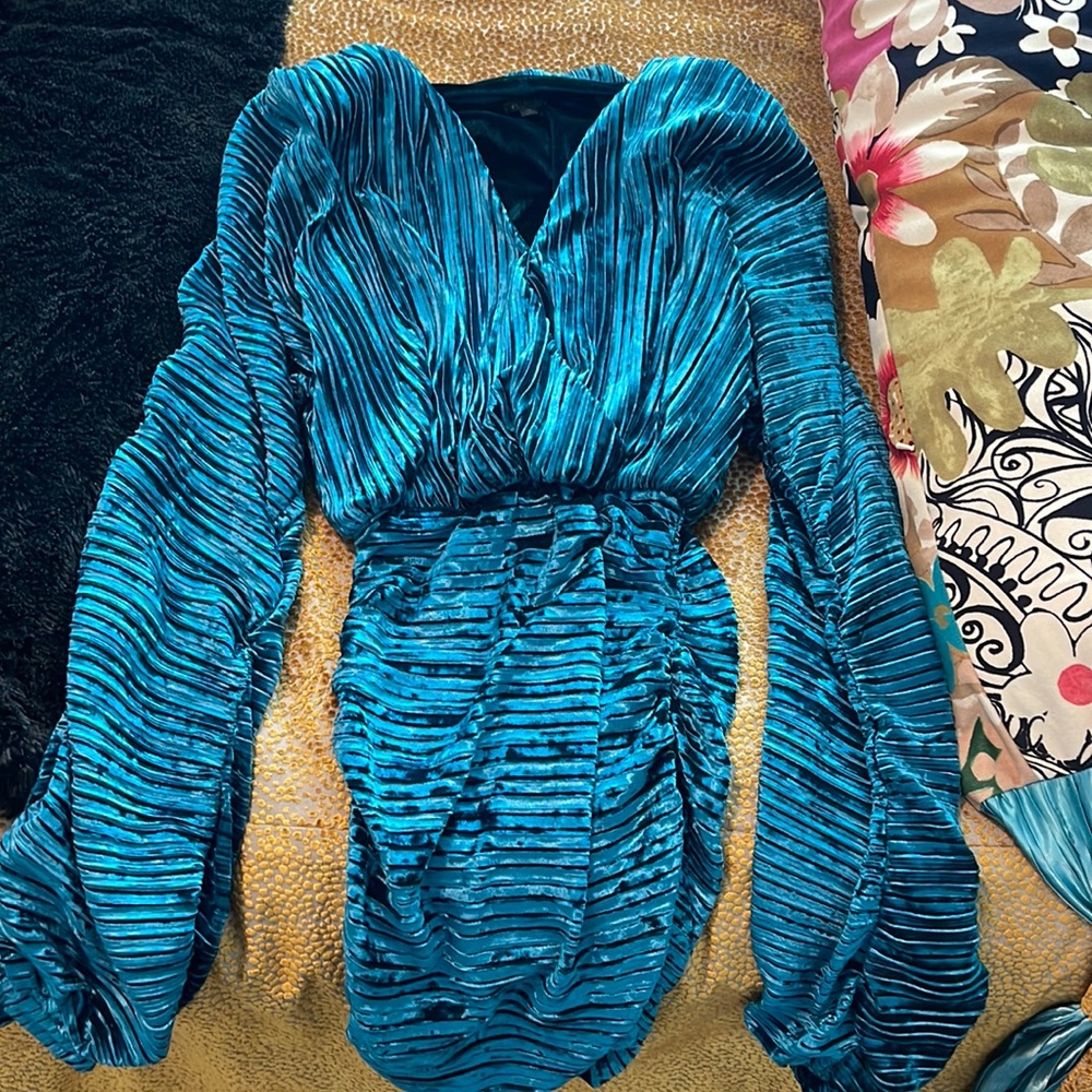 NBD Illusion mini dress in Teel